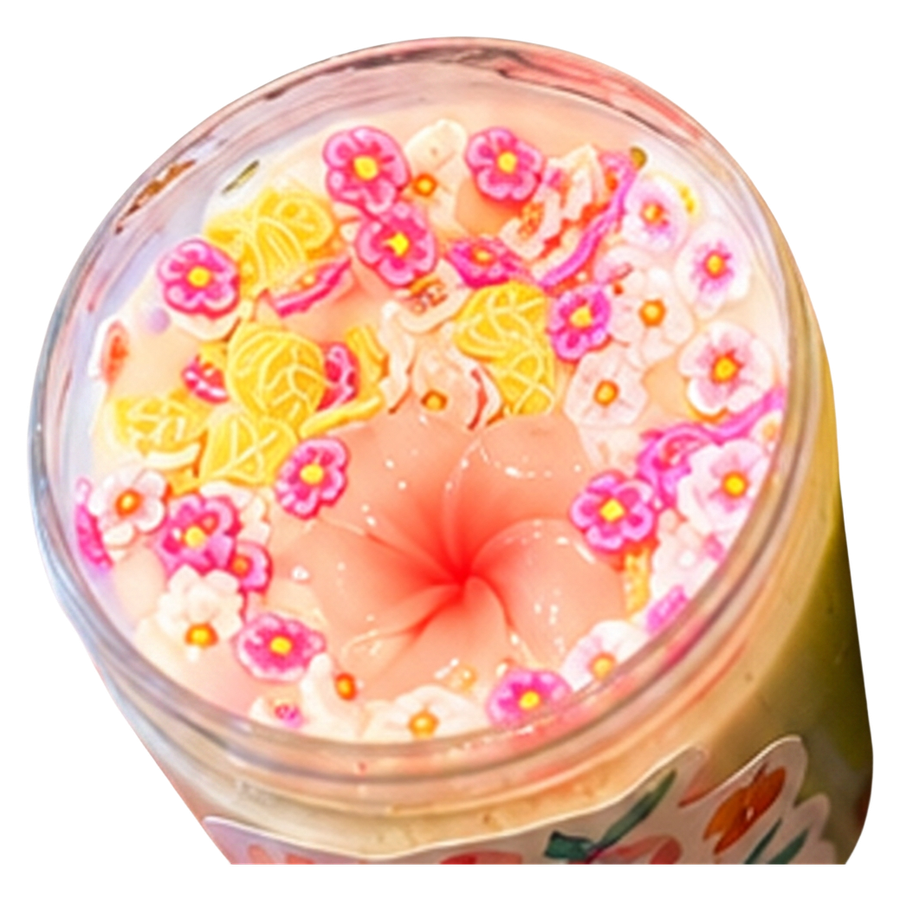 Close up of the cherry blossom slime jar